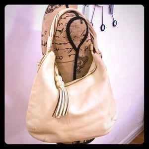 Cream Leather Twisted Tassel Hobo Bag